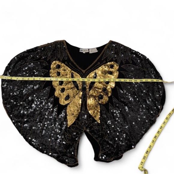 Vintage 80’s 100% Silk Shomax Sequin Butterfly Blouse Women’s XL Glam Festival - Picture 8 of 8